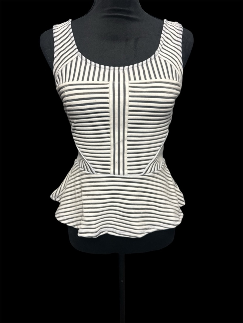 bebe Black and White Striped Peplum Tank